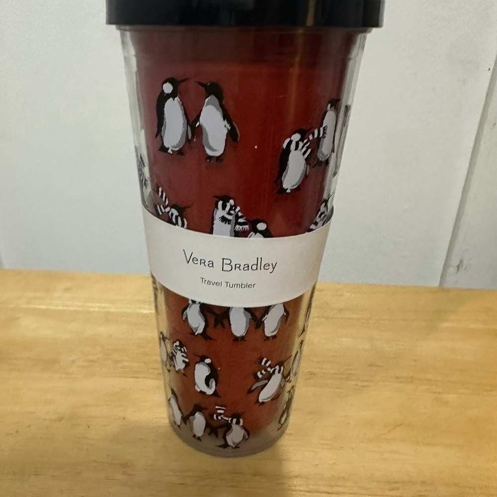 Vera Bradley Red Penguin Tumbler with Straw
